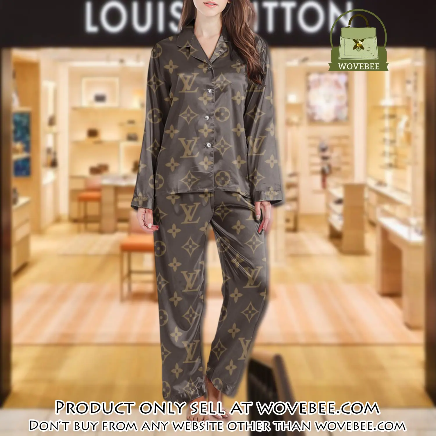 Lv monogram long satin pajama set pjs1036 wvb1359230